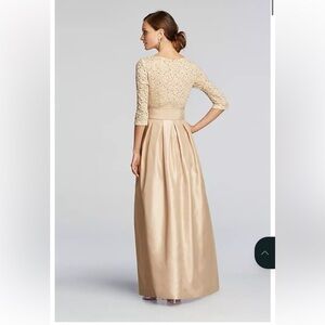 Elegant Champagne Lace and Shantung Evening Gown